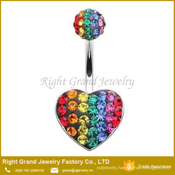 316L Surgical Steel Rainbow Heart Multi - Sprinkle Dot Belly Ring